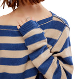 Free People We The Free Into The Pullover In Blue Ivory Combo Stripe
