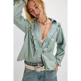 Free People We The Free Tattered And Ruffled Denim Top In Vintage Tint