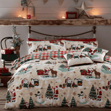 Furn. Jolly Santa Christmas Double Duvet Cover Set Cream/Red
