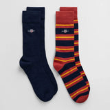 GANT 2-Pack Shield Rugger Stripe Socks Gift Box in Iron Red