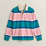 GANT Block Striped Rugger Polo Top In Aqua Blue