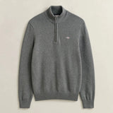 GANT Casual Cotton Half-Zip Sweater In Dark Grey Melange