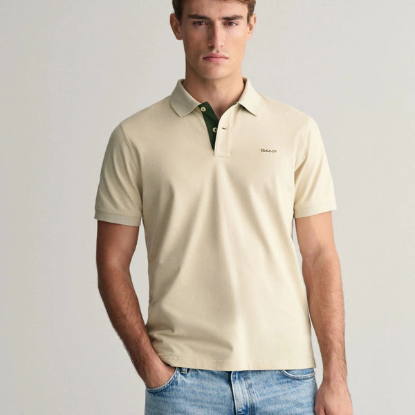 GANT Contrast Piqué Polo Shirt in Silky Beige