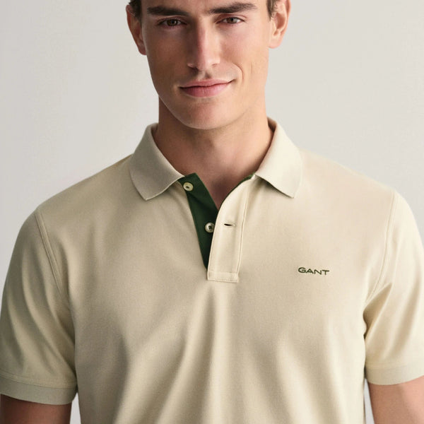 GANT Contrast Piqué Polo Shirt in Silky Beige