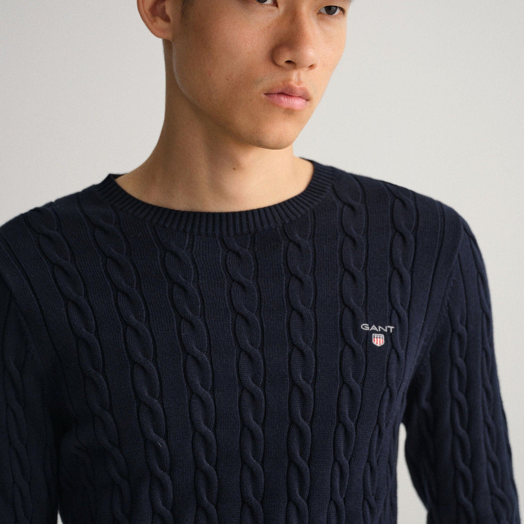 GANT Cotton Cable Crew Neck Sweater Navy