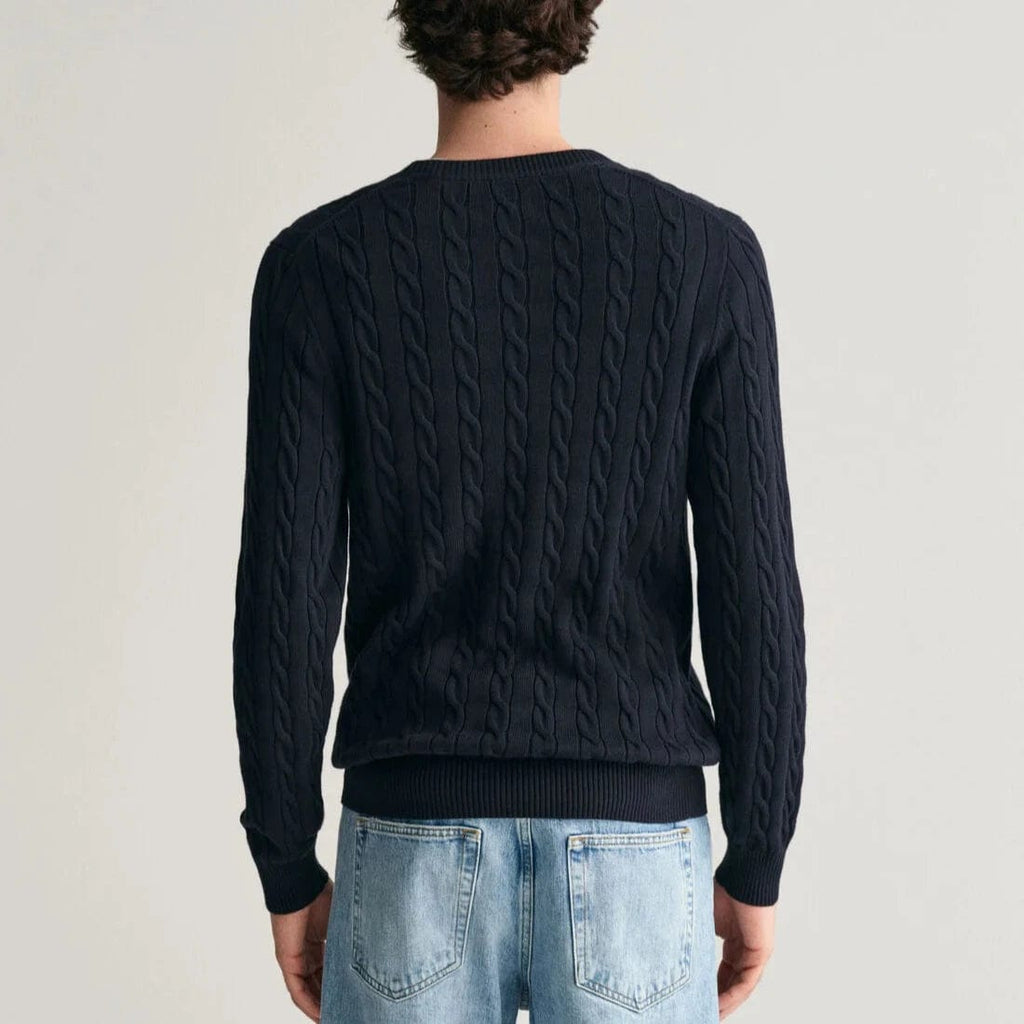 GANT Cotton Cable knit Crew Neck In Blue - Main Image