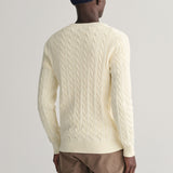 GANT Cotton Cable Knit Crew Neck Sweater In Cream