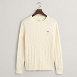 GANT Cotton Cable Knit Crew Neck Sweater In Cream