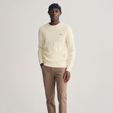 GANT Cotton Cable Knit Crew Neck Sweater In Cream