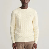 GANT Cotton Cable Knit Crew Neck Sweater In Cream