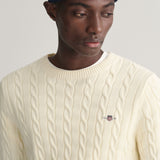 GANT Cotton Cable Knit Crew Neck Sweater In Cream
