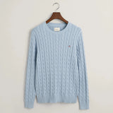 GANT Cotton Cable Knit Crew Neck Sweater in Dove Blue