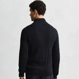 GANT Cotton Cable Knit Half-Zip Sweater In Evening Blue