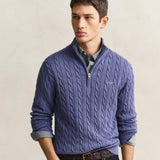 GANT Cotton Cable Knit Half-Zip Sweater In Blue Horizon