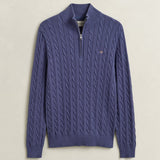 GANT Cotton Cable Knit Half-Zip Sweater In Blue Horizon