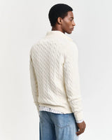 GANT Cotton Cable Knit Half-Zip Sweater in Cream