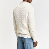 GANT Cotton Cable Knit Half-Zip Sweater In Cream