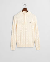 GANT Cotton Cable Knit Half-Zip Sweater in Cream