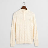 GANT Cotton Cable Knit Half-Zip Sweater In Cream