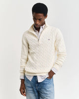 GANT Cotton Cable Knit Half-Zip Sweater in Cream