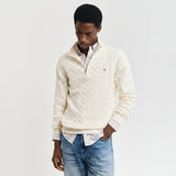 GANT Cotton Cable Knit Half-Zip Sweater In Cream