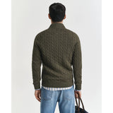 Gant Cotton Cable Knit Half-Zip Sweater In Khaki Green Melange