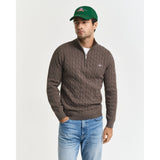 GANT Cotton Cable Knit Half-Zip Sweater In Seawood Melange