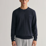 GANT Cotton Flamme Crew Neck Sweater in Evening Blue