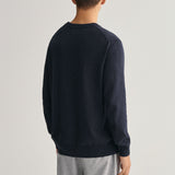 GANT Cotton Flamme Crew Neck Sweater in Evening Blue