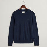 GANT Cotton Linen Crew Neck Sweater in Evening Blue