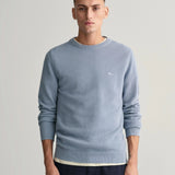 Gant Cotton Piqué Crew Neck Sweater in Dove Blue