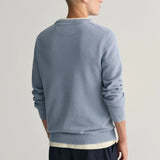 Gant Cotton Piqué Crew Neck Sweater in Dove Blue