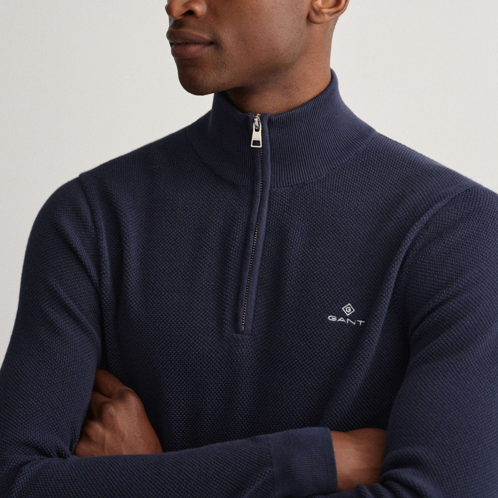 Pull Demi-Zip Coton Piqué GANT Homme - Coupe Classique - Style Sport-Chic