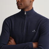 GANT Cotton Piqué Half-Zip Sweater In Evening Blue