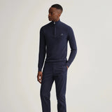GANT Cotton Piqué Half-Zip Sweater In Evening Blue