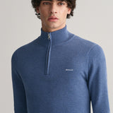 Gant Cotton Piqué Half-Zip Sweater in Denim Blue