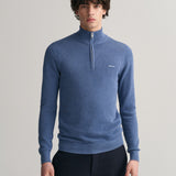 Gant Cotton Piqué Half-Zip Sweater in Denim Blue