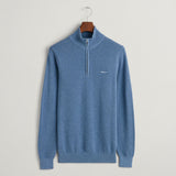Gant Cotton Piqué Half-Zip Sweater in Denim Blue