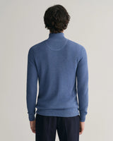 Gant Cotton Piqué Half-Zip Sweater in Denim Blue