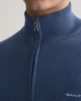 Gant Cotton Piqué Half-Zip Sweater in Denim Blue
