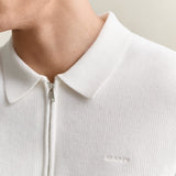 GANT Cotton Rib Half Zip Polo In Eggshell