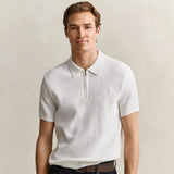 GANT Cotton Rib Half Zip Polo In Eggshell