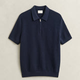 GANT Cotton Rib Half Zip Polo In Evening Blue