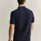 GANT Cotton Rib Half Zip Polo In Evening Blue