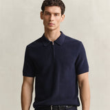 GANT Cotton Rib Half Zip Polo In Evening Blue