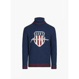 Gant Graphic Rollneck Sweater In Evening Blue