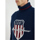 Gant Graphic Rollneck Sweater In Evening Blue