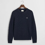 GANT Lambswool Cable Knit Crew Neck Sweater in Evening Blue