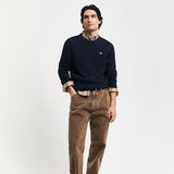 GANT Lambswool Cable Knit Crew Neck Sweater in Evening Blue
