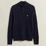 GANT Lambswool Cable Knit Half-Buttoned Sweater In Evening Blue